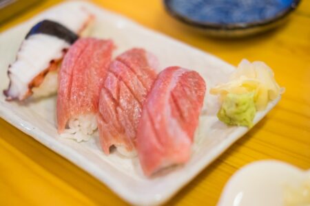 Marbled otoro tuna nigiri showing the fat content that explains why is otoro so expensive